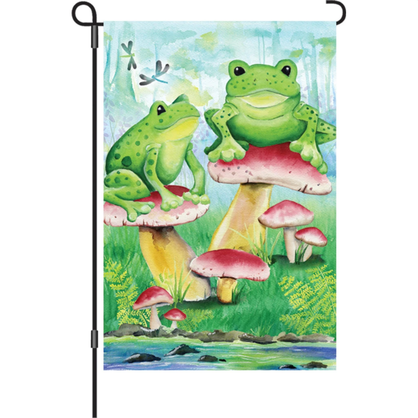 Frogs and Mushrooms in the Wood 12" Garden Flag