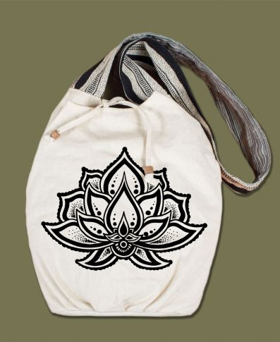 Lotus Flower Canvas Boho Bag
