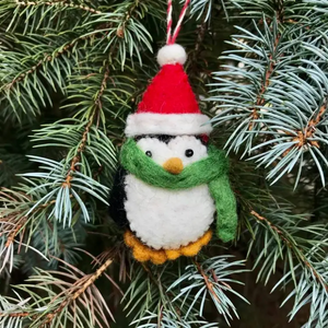 Holiday Penguin Hand-Felted Wool Ornament Handcrafted in Nepal