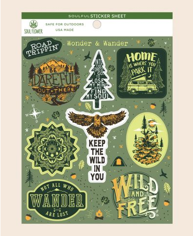Wonder & Wander, Wild & Free Sticker Sheet - Sunnyside Gift Shop