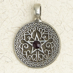The Pentacle Round with Black Stone ~ Pewter Necklace ~ Wicca, The Wiccan Collection