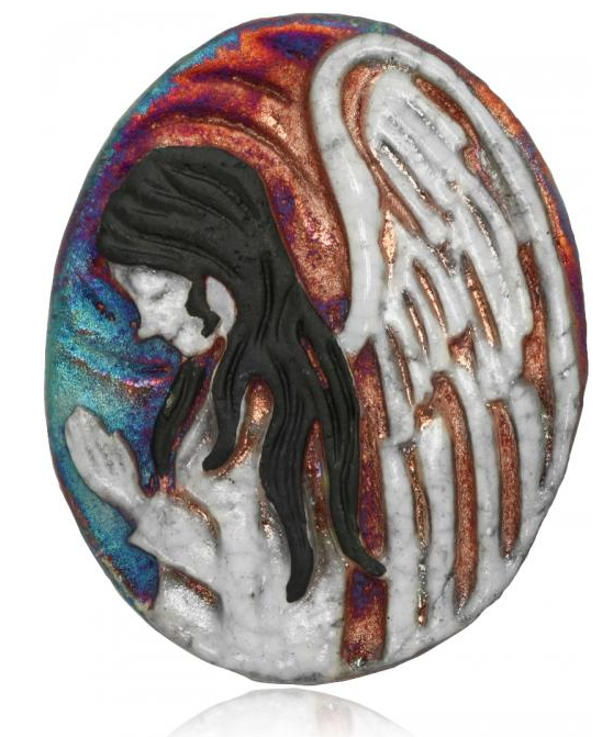 Angel Profile Medallion Magnet from Raku Pottery