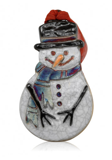 Snowman Holiday Ornament from Raku Pottery