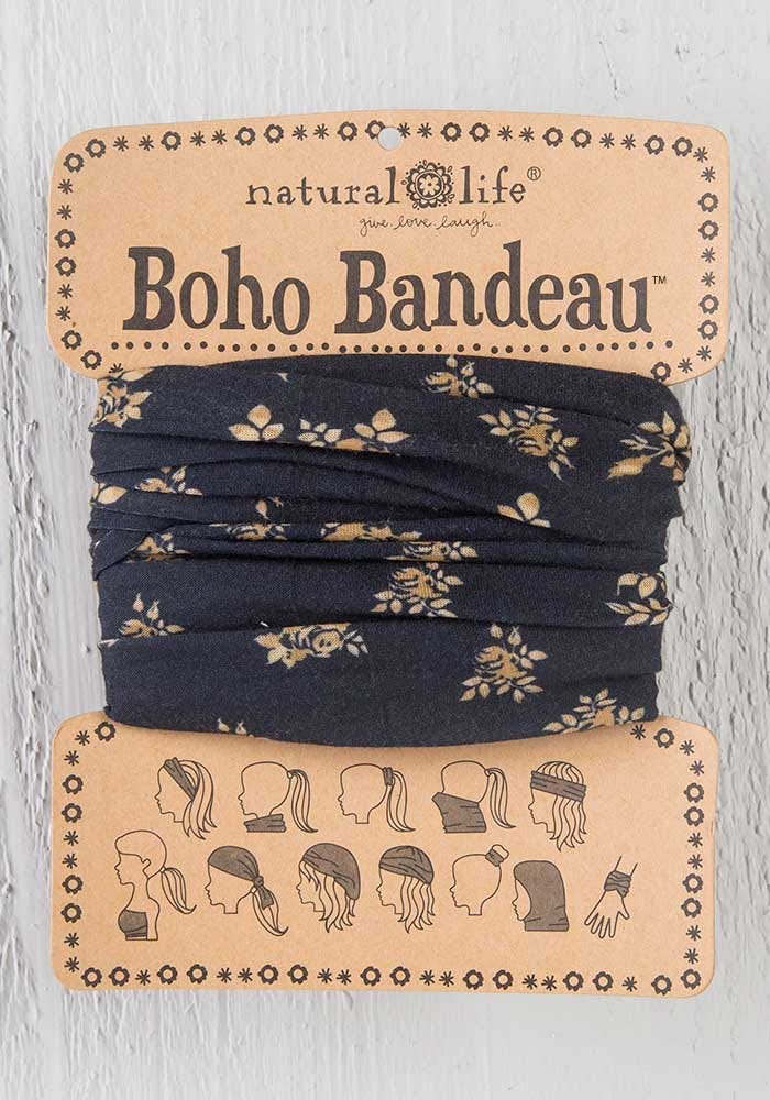 Black & Cream Floral Boho Bandeau