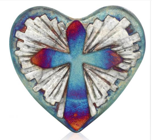 Cross Blessed Heart from Raku Pottery