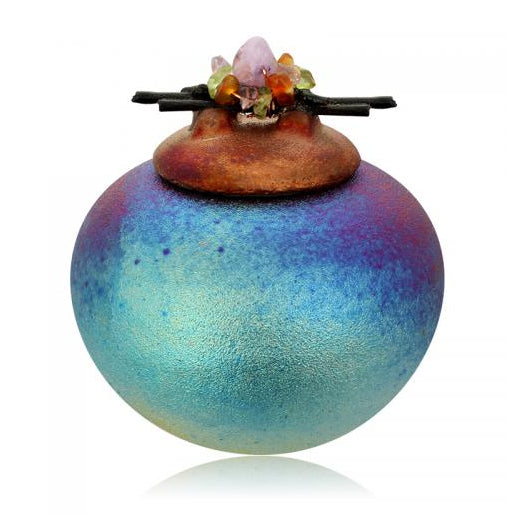 Mini Dreamcatcher Jar with Gemstone Lid from Raku Pottery