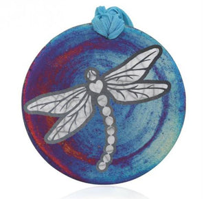 Dragonfly Silhouette Medallion Ornament from Raku Pottery