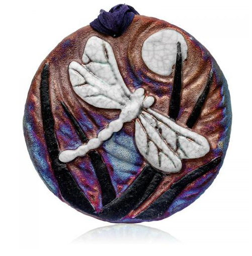 Dragonfly Medallion Ornament from Raku Pottery