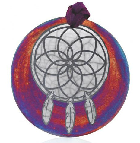 Dream Catcher Silhouette Medallion Ornament from Raku Pottery