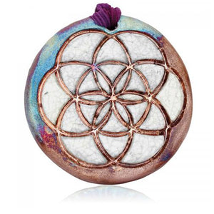 Flower of Life Medallion Ornament from Raku Pottery