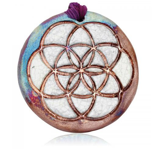 Flower of Life Medallion Ornament from Raku Pottery