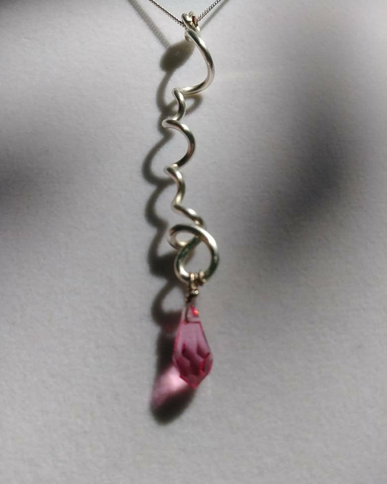 Freeform Silver with Pink Crystal Necklace