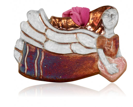 Heart Angel Holiday Ornament from Raku Pottery
