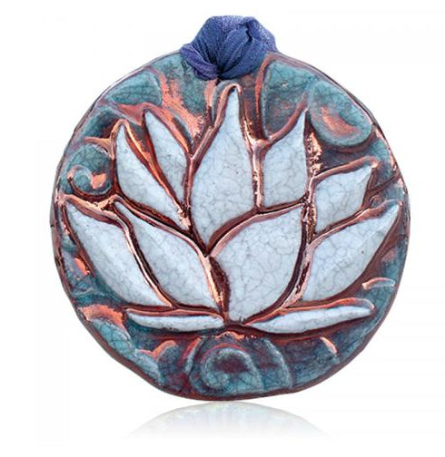 Lotus Medallion Ornament from Raku Pottery