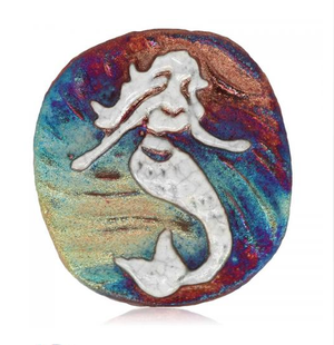 Mermaid Medallion Magnet from Raku Pottery