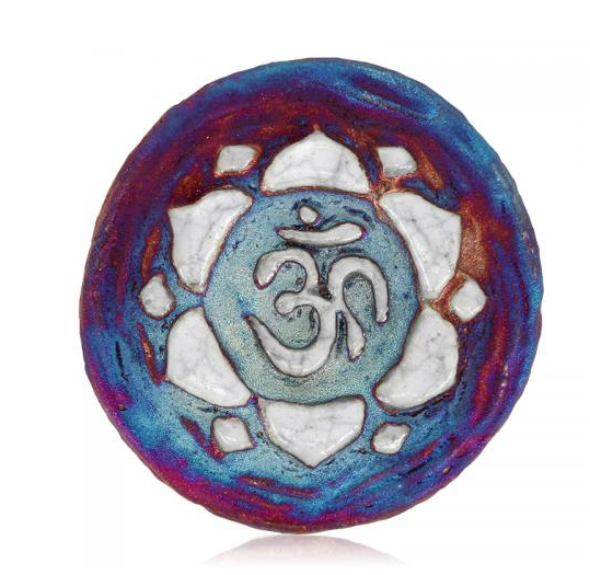 OM Lotus Medallion Magnet from Raku Pottery