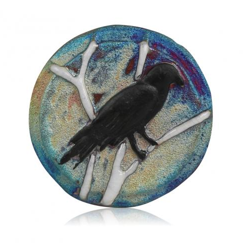 Raven Medallion Magnet from Raku Pottery