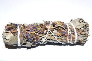 White Sage & Purple "Royal" Lavender Flower Smudge Stick