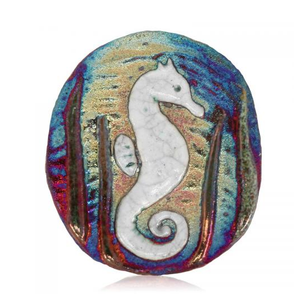 Sea Horse Medallion Magnet from Raku Pottery