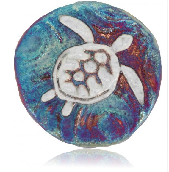 Sea Turtle Medallion Magnet from Raku Pottery
