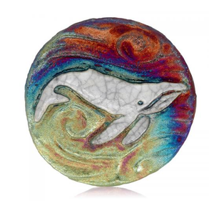 Humpback Whale Medallion Magnet from Raku Pottery