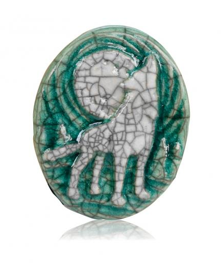Wolf Medallion Magnet from Raku Pottery
