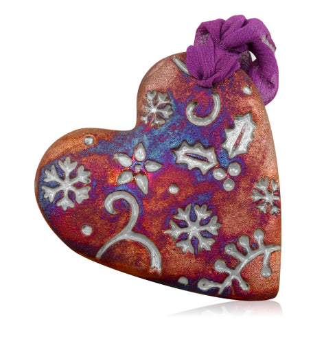 Christmas Heart Matte Ornament from Raku Pottery